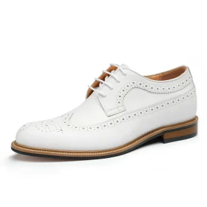 White Fashionable Pointed-toe Leather High-top Invisible Height-increasing Men’s Shoes for Business Oxford Style Shoes