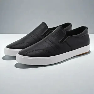 White Men’s Slip-On Casual Elastic Low-Top Loafers Beef Tendon Soled Flat Shoes Cross-Border Artificial Leather