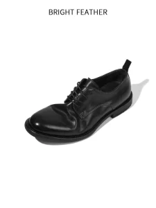 Winter Japanese Style Minimalist Handmade Toe Lace-Up Men’s Shoes Genuine Leather Soft Leather Vintage Distressed Wrinkled Derby