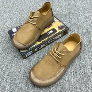 Winter Spring Retro Round Toe Lace-up Men’s Leather Shoes Cowhide Breathable Single Layer Soft Leather Sole Casual Anti-Slippery