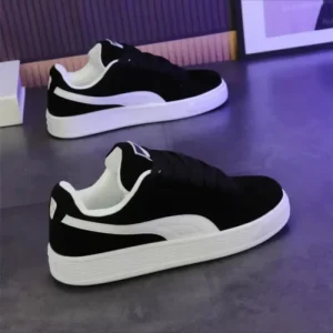 Womens Classic Casual Sneakers Black and White Lace Up Skate Shoes with Thick Rubber Sole for Everyday Fashion Wear