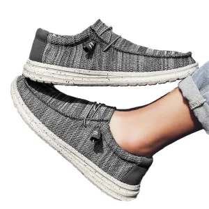 World win Men’s Canvas Boat Shoes with Custom Logo Comfortable Slip On Loafers Fashionable Mesh Lining Customizable Casual Style